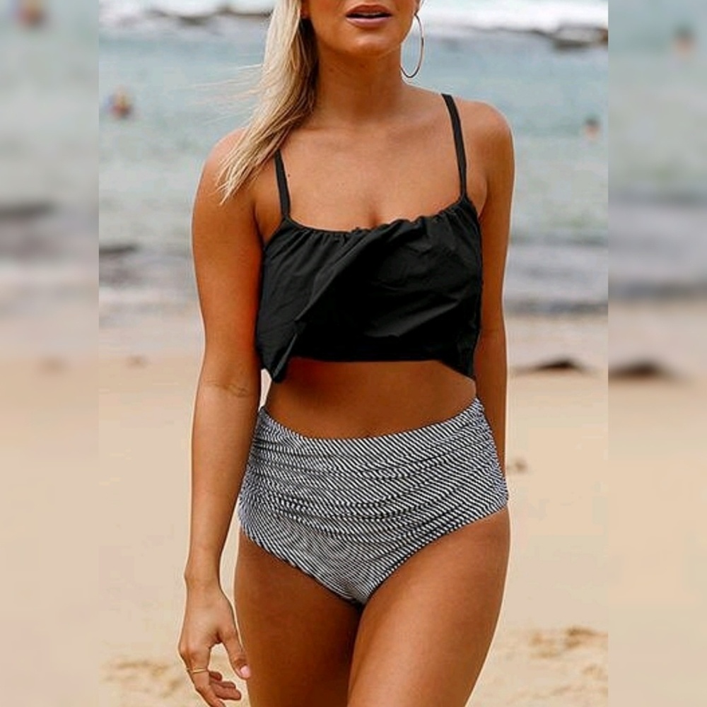 Black & White Striped XL Bikini Bathing Suit